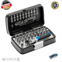 Фото товара - Набор бит с трещоткой 1/4", SL, PH, PZ, HEX, Torx, Torx c отверстием, 33 шт.   HT1R460