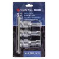 Фото товара - FORSAGE Набор Головок-бит SPLINE с отверстием 1/2'',3пр. (L-60мм,M14, M16, M18) F-248060-3