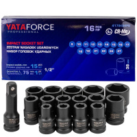 Фото товара - Набор головок ударных 16пр. 1/2" 6pt YF-4179-5MPB
