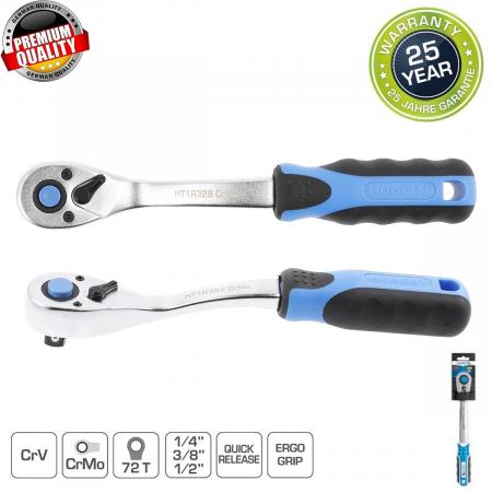 Трещотка изогнутая с кнопкой 3/8", 72 зубца HT1R328 - 1