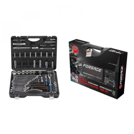 Набор инструментов 125+6пр.1/4" 1/2"(6-гран.)(4-36мм,36-12гр.)+(ключи трещоточные:8х10,12х13мм; ключи резрезные:8х10,9х11,12х13мм) F-41251-5 PREMIUM - 1