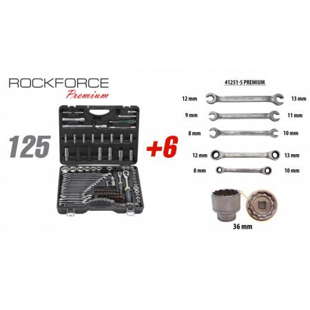 Набор инструментов 125+6пр.1/4" 1/2"(6-гран.)(4-36мм,36-12гр.)+(ключи трещоточные:8х10,12х13мм; ключи резрезные:8х10,9х11,12х13мм) RF-41251-5 PREMIUM - 1