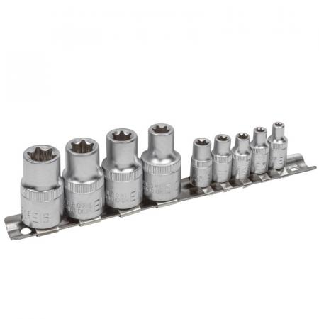 Набор головок Е-профиль 9пр., 1/4",1/2"(Е4,5,6,7,8,10,12,14,16), на металлической планке BM-4098(1/4",1/2") - 1