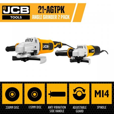 Набор машин углошлифовальных электрических JCB-AG115-E (600Вт,12 000 об/мин, диаметр диска 115мм) и AG230-E (2000Вт, 6500 об/мин, диаметр диска 230мм) JCB-AGTPK-E - 1