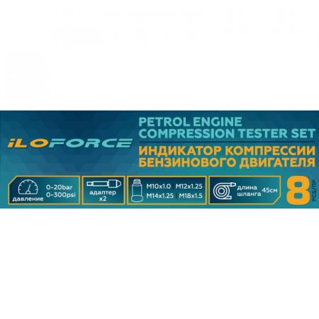 Индикатор компрессии бензинового двигателя Profi 8пр.(0-21Bar, М10, М12, М14, М18 + 2 жестких прижимных адаптера-переходника) , в кейсе IF-908G1 - 1