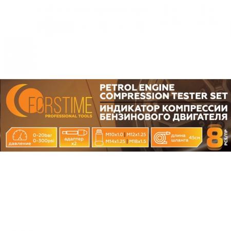 Индикатор компрессии бензинового двигателя Profi 8пр.(0-21Bar, М10, М12, М14, М18 + 2 жестких прижимных адаптера-переходника) , в кейсе FT-908G1 - 1