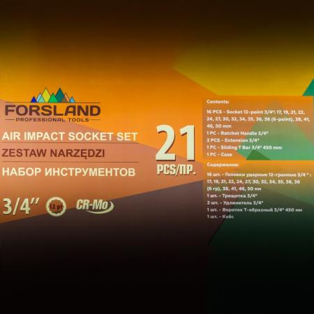 Набор инструментов ударных 21пр. 3/4" (12гр.) Forsland-6212-9MPB - 1