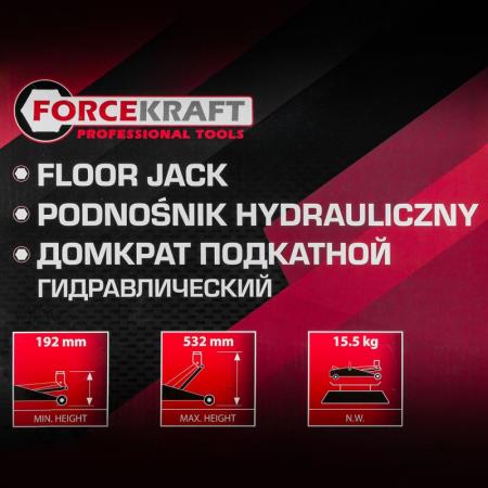 Домкрат подкатной гидравлический 3т (h min 192мм, h max 532мм) FK-T830013 MST - 1