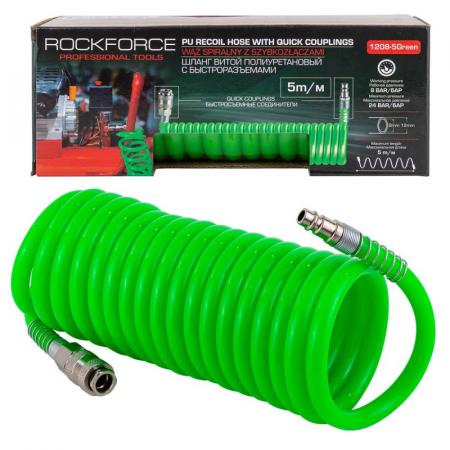 Шланг витой полиуретановый 12мм х 8мм х 5м с быстроразъемами RF-1208-5Green - 1