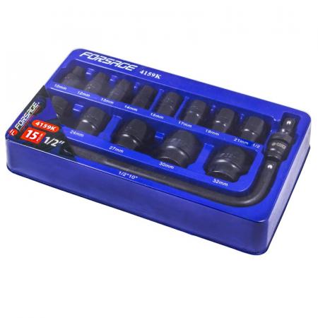 Набор головок ударных 15пр. 1/2" (6-гр.) (10,12, 13, 14, 15, 17, 19, 21, 22, 24, 27, 30, 32мм) в ложементе F-4159K - 1