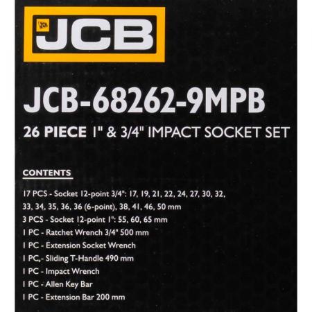 Набор инструментов ударных 26пр, 3/4", 1" (12гр.) JCB-68262-9MPB - 1