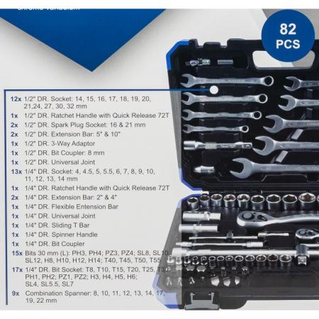 Набор инструментов 1/4"  1/2", 82пр. (6-гран) Sch-4821-5 - 1