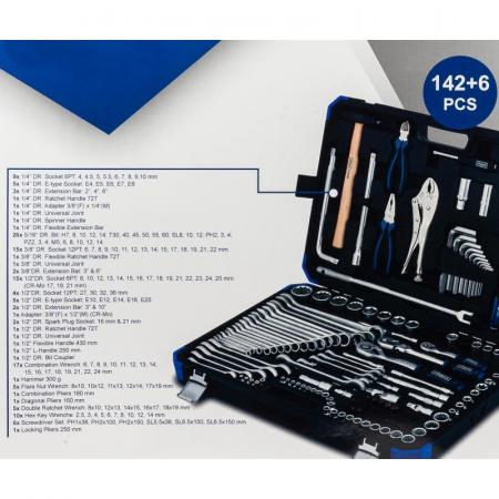 Набор инструментов 142+6 пр.1/4" 3/8" 1/2" (6-гр.)(4-32мм) Sch-41421-5 GOLD - 1