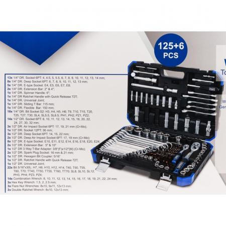 Набор инструментов 125+6пр.1/4" 1/2"(6-гран.)(4-36мм,36-12гр.)+(ключи трещоточные:8х10,12х13мм; ключи резрезные:8х10,9х11,12х13мм) Sch-41252-5 (Premium) - 1