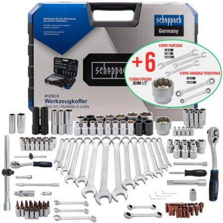 Набор инструментов 125+6пр.1/4" 1/2"(6-гран.)(4-36мм,36-12гр.)+(ключи трещоточные:8х10,12х13мм; ключи резрезные:8х10,9х11,12х13мм) Sch-41252-5 (Premium) - 1