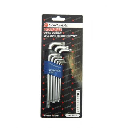 Набор ключей TORX Г-образных длинных 9пр. (Т10, Т15, Т20, Т25, Т27, Т30, Т40, Т45, Т50)в пластиковом держателе F-5098L - 1