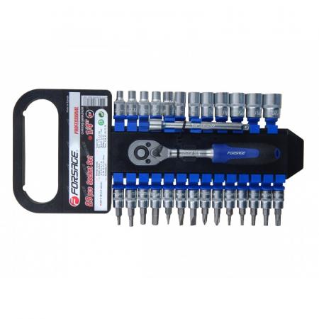 Набор головок и бит с трещоткой 28пр. 1/4" (4-14мм; Torx:T10-T30; Hex:3-6мм;SL:4,5.5,7мм; PH1,2),в пластиковом держателе F-027-5 MSA - 1