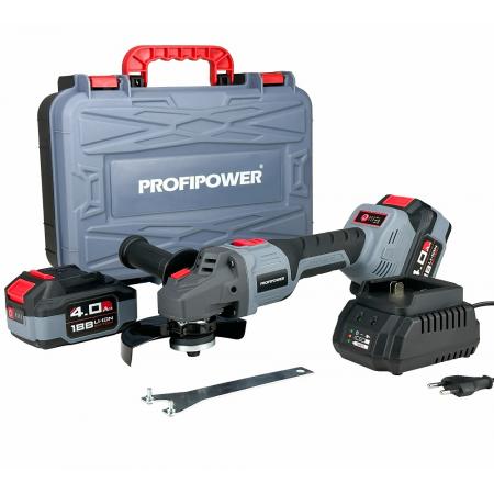 Аккумуляторная бесщеточная УШМ PROFIPOWER MKDGA-20V (20В,Li-ion-2шт, 4Ач, 125 мм, 0-9000 об/мин, З/У, в кейсе) E0080 - 1