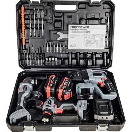 Аккумуляторный бесщеточный НАБОР 3в1 PROFIPOWER ProfiSet-3E18 (Li-ion-2шт, 4Ач, З/У, кейс, E0080,T0056, T0058) E0247 - 1
