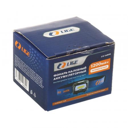 Фонарь налобный аккумуляторный, водонепроницаемый (5W, COB 7000K, 350 Lumen, 3.7V, 1200mAh, Type-C) LG-14806 LIGE - 1
