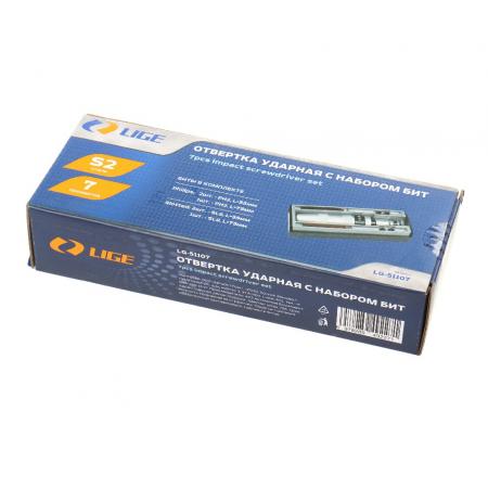 Отвертка ударная с набором бит 7пр., (PH2,SL9) в кейсе LG-51107 LIGE - 1