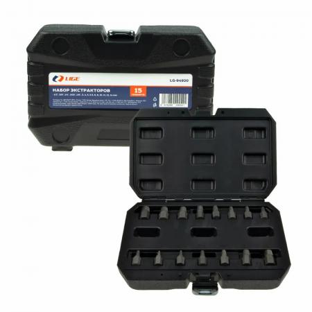Набор экстракторов 15пр., (1/2“,3/8”,1/4“,3/16”,1/8”,3,4,5,5.5,6,8,10,11,12,14) в кейсе LG-94920 LIGE - 1