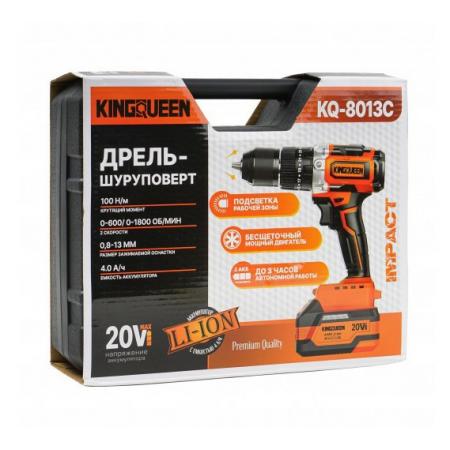 Шуруповерт KINGQUEEN 20В, 100 Н/м, бесщеточный, ударный, патрон 13мм, KQ-8013C (БЕЗ НДС) - 1