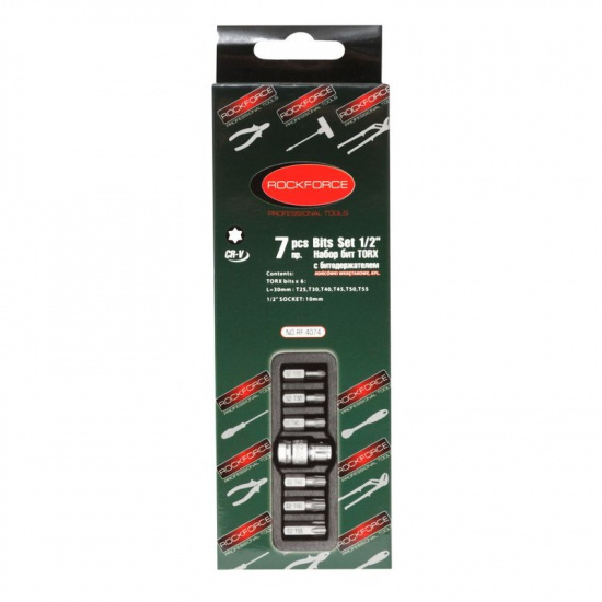 Большое фото товара - Набор бит TORX с битодержателем,7пр.1/2"(L:30мм;Т25,Т30,Т40,Т45,Т50,Т55), в ложементе RF-4074, 27215. Вариант №2