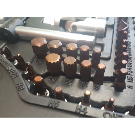 Большое фото товара - Набор инструментов 94+6пр.1/4",1/2"(6гр.)+(головка-бита1/4":T40;биты 5/16":М5,6,8,10,12,14;головка 1/2"8мм;ключиГ-обр.:4,5,6мм,T20H,T25H) F-4941-5 PREMIUM, 27803. Вариант №5