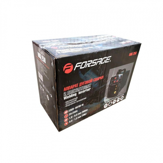 Большое фото товара - FORSAGE Сварочный аппарат Profi MIG, MMA(220V, 7.2кВт, 20-250А, электрод 1,6-5мм, проволока 0.6-1мм, к-т мощности 0.98, раб. цикл 60%, IP2IS)с аксессуарами F-MIG/MMA250, 28271. Вариант №2