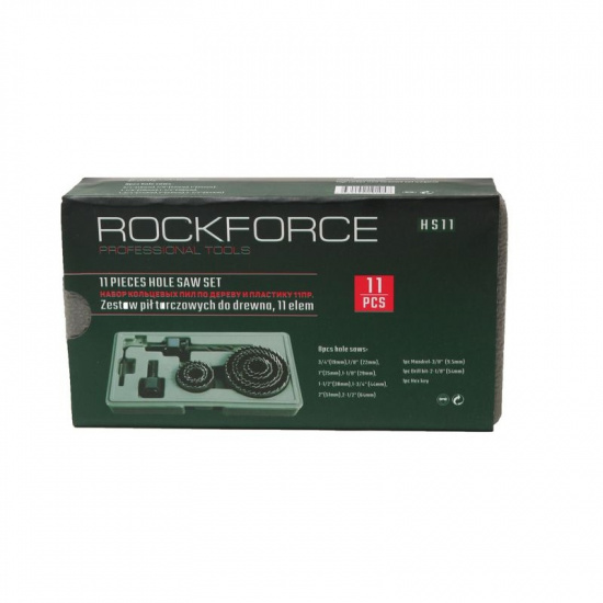 Большое фото товара - ROCKFORCE Набор пил кольцевых по дереву и пластику, 11пр.(19,22,25,29,38,44,51,64мм), в пластиковом кейсе RF-HS11, 29662. Вариант №2