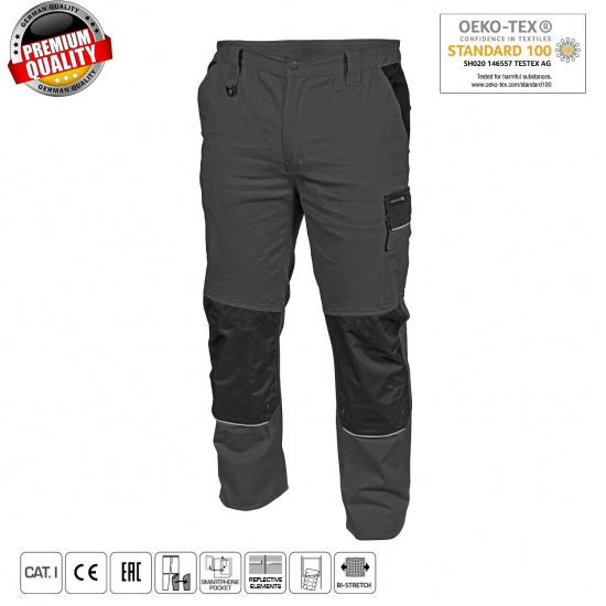 Большое фото товара - HOEGERT Рабочие брюки серые, размер XXL SLIM HT5K279-1-3XL, 42249. Вариант №1