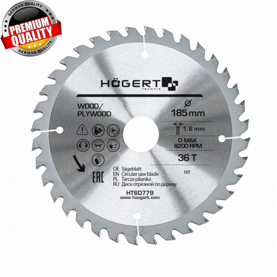 Большое фото товара - HOEGERT Диск пильный по дереву 185x36Tx30, Mn65 HT6D779, 43398. Вариант №1