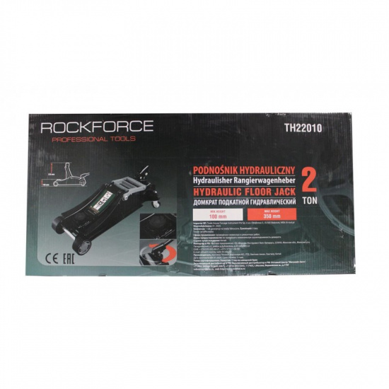 Большое фото товара - ROCKFORCE Домкрат подкатной гидравлический низкопрофильный с резиновой накладкой и лотком 2т (h min 100мм, h max 350мм) в кейсе RF-TH22010, 48277. Вариант №3