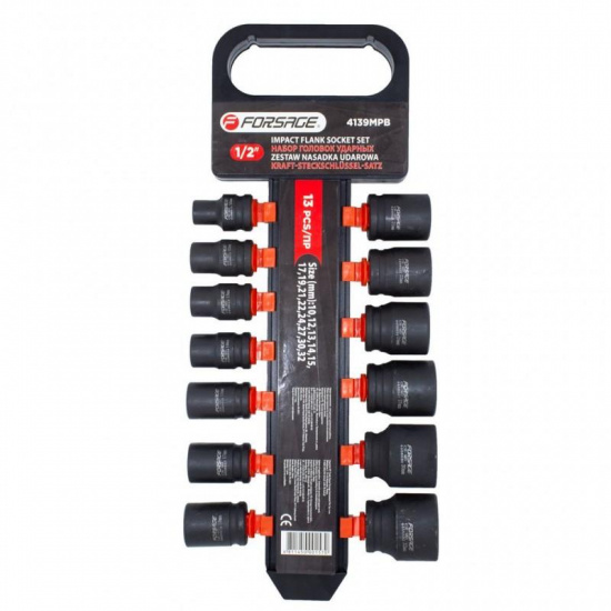 Большое фото товара - FORSAGE Набор головок ударных 13пр.,1/2"(10, 12-15, 17, 19, 21, 22, 24, 27, 30, 32мм), на пластиковом держателе F-4139MPB, 50481. Вариант №1