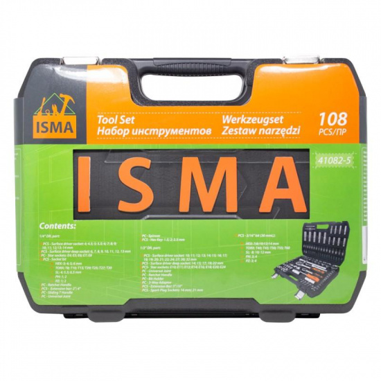Большое фото товара - ISMA Набор инструментов 108пр.1/4''1/2''(6гр.)(4-32мм) ISMA-41082-5, 50775. Вариант №4