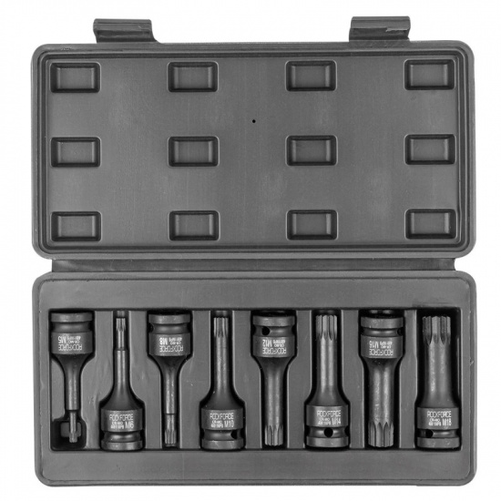 Большое фото товара - ROCKFORCE Набор головок-бит SPLINE ударных 8пр.,1/2"(M5, M6, M8, M10, M12, M14, M16, M18), в кейсе RF-40811MPB, 54609. Вариант №2