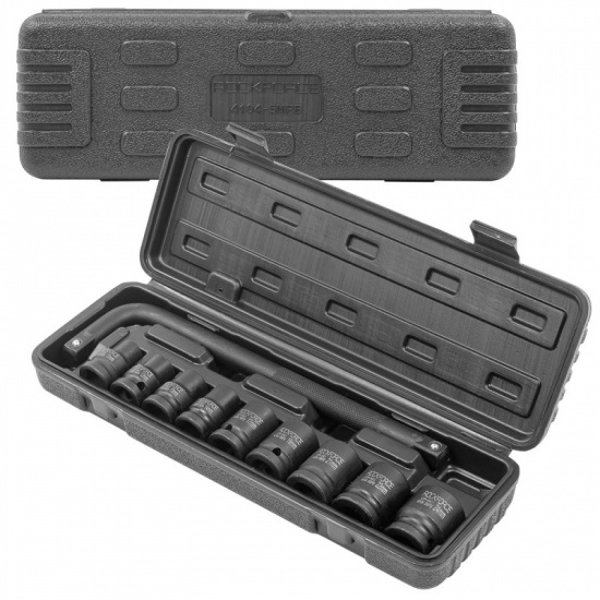 Большое фото товара - ROCKFORCE Набор инструментов ударных 1/2", 10пр.(10,12,13,14,17,19,21,22,24мм + вороток Г-образный), в кейсе RF-4104-5MPB, 54611. Вариант №2