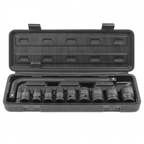 Большое фото товара - ROCKFORCE Набор инструментов ударных 1/2", 10пр.(10,12,13,14,17,19,21,22,24мм + вороток Г-образный), в кейсе RF-4104-5MPB, 54611. Вариант №3