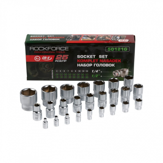 Большое фото товара - Головки 1/4", 1/2", набор 25пр. (6гр.) RF-50121G, 57682. Вариант №1
