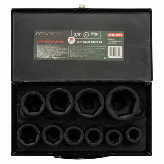 Большое фото товара - ROCKFORCE Набор головок ударных глубоких 3/4''10пр. (6гр.) RF-6108-5MPB, 59601. Вариант №3