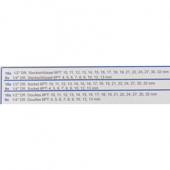 Большое фото товара - Набор головок 1/4", 1/2", 25пр. (6гр.)(1/2": 10,11,12,13,14,15,16,17,18,19,21,22,24,27,30,32мм. 1/4": 4,5, 6,7,8,9,10,12,13мм.)в метал.кейсе Sch-50121G, 60020. Вариант №5