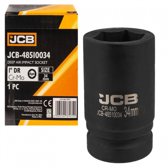 Большое фото товара - JCB Головка ударная глубокая 1", 34мм (6гр.) JCB-48510034, 60626. Вариант №1