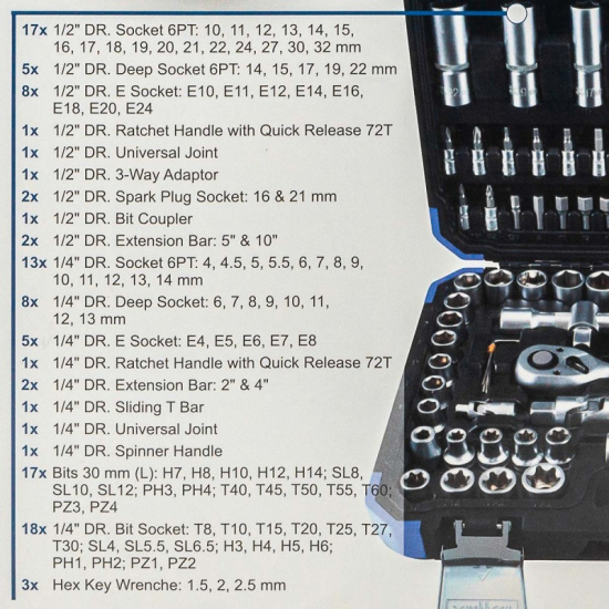 Большое фото товара - SCHEPPACH Набор инструментов 1/4"  1/2", 108пр. (6-гран) Sch-41082-5, 60768. Вариант №5