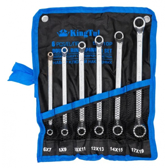 Большое фото товара - KINGTUL Ключи накидные, отогнутые на 75град., набор 6пр. (6х7, 8х9, 10х11, 12х13, 14х15, 17х19мм) KT-50610P, 63049. Вариант №1