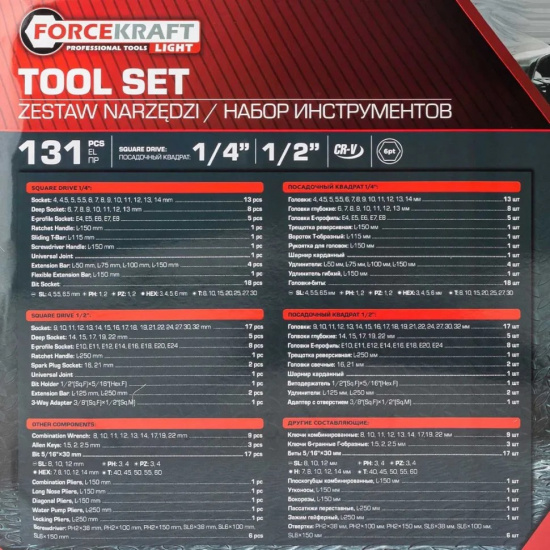 Большое фото товара - Набор инструментов 131пр. 1/2",1/4" (6гр.)(4-32мм) FK LIGHT-41312-5 DS, 64122. Вариант №5