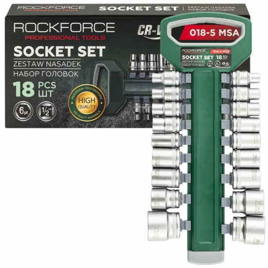 Большое фото товара - ROCKFORCE Головки, набор 18пр., 1/2" (6гр.) RF-018-5 MSA, 64135. Вариант №1