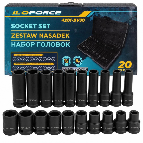 Большое фото товара - Головки 1/2", набор 20пр. (6гр.) IF-4201-BV30, 66378. Вариант №1